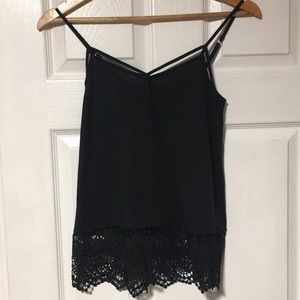 Black Lace Trim Tank Top